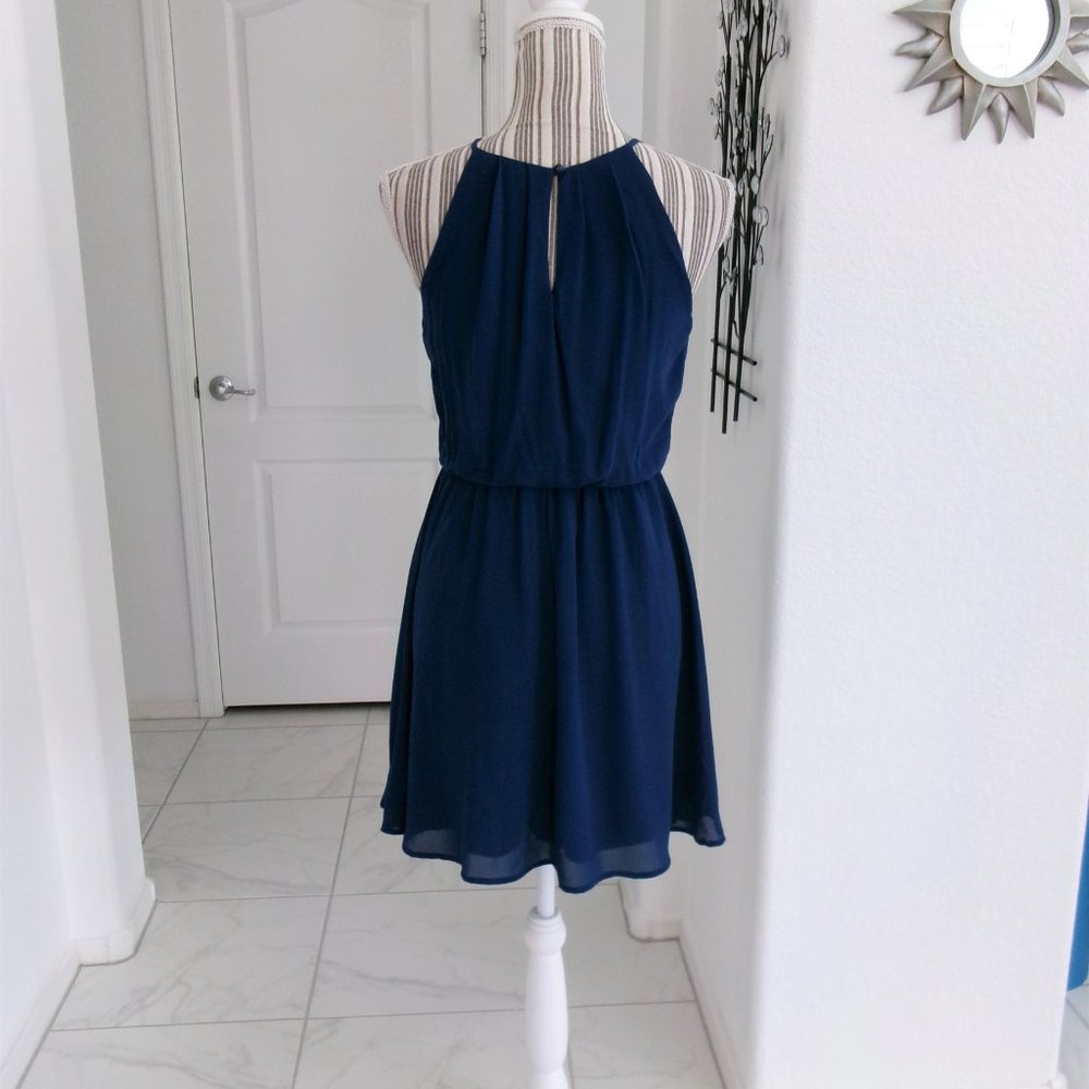 Lush Dark Blue Sleeveless Chiffon Flowy Dress Above Knee XS - Picture 8 of 14